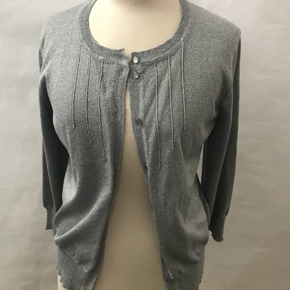 Silver cardigan sweater, button down